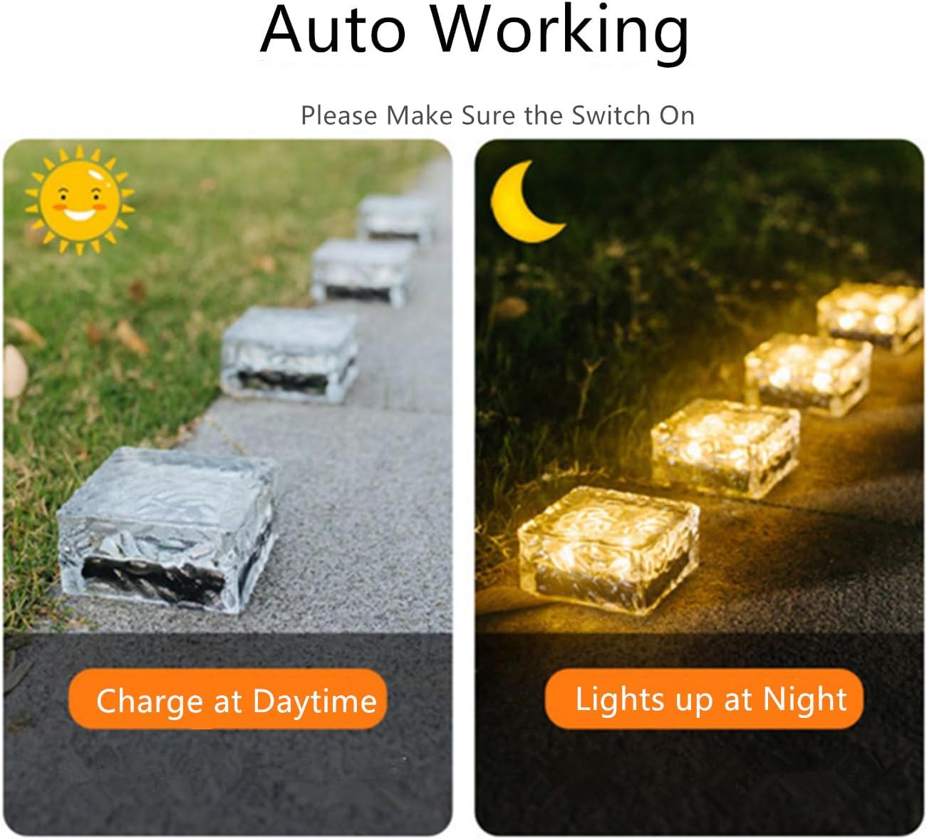 Outdoor 4 Pack Ice Cube Bricks Rocks Lights Solar Powered LED In Ground Pathways Patio Yard Garden Glow Lights Decor