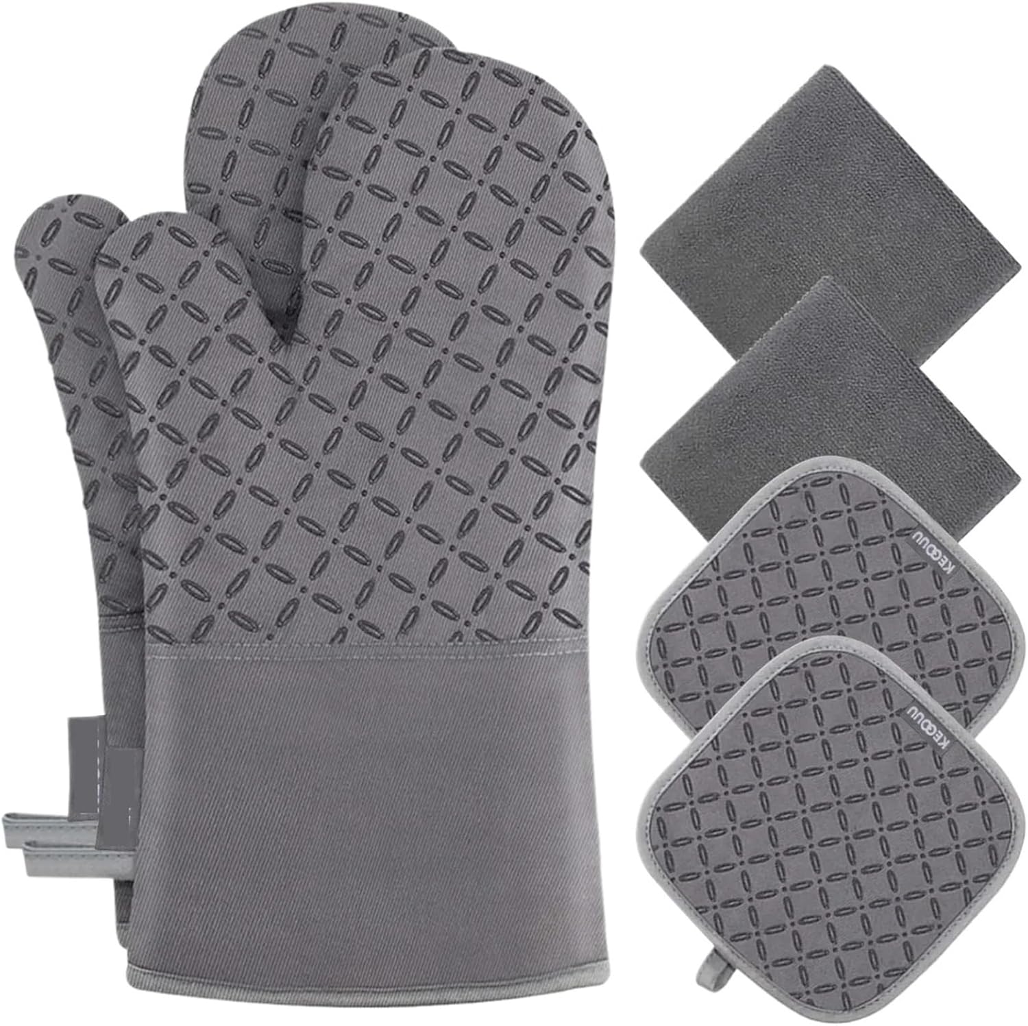6Pcs High Heat Oven Mitts Set, Non-Slip Silicone Surface for Cooking, Grey