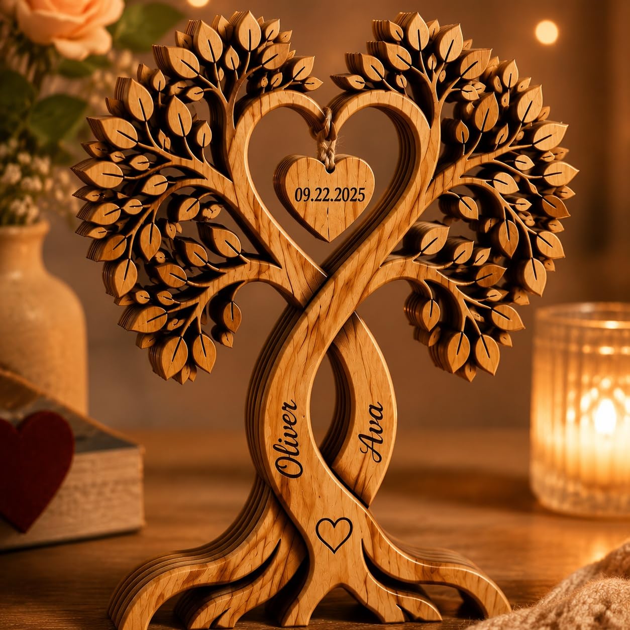 Personalised Couple Heart Tree Wooden Plaque