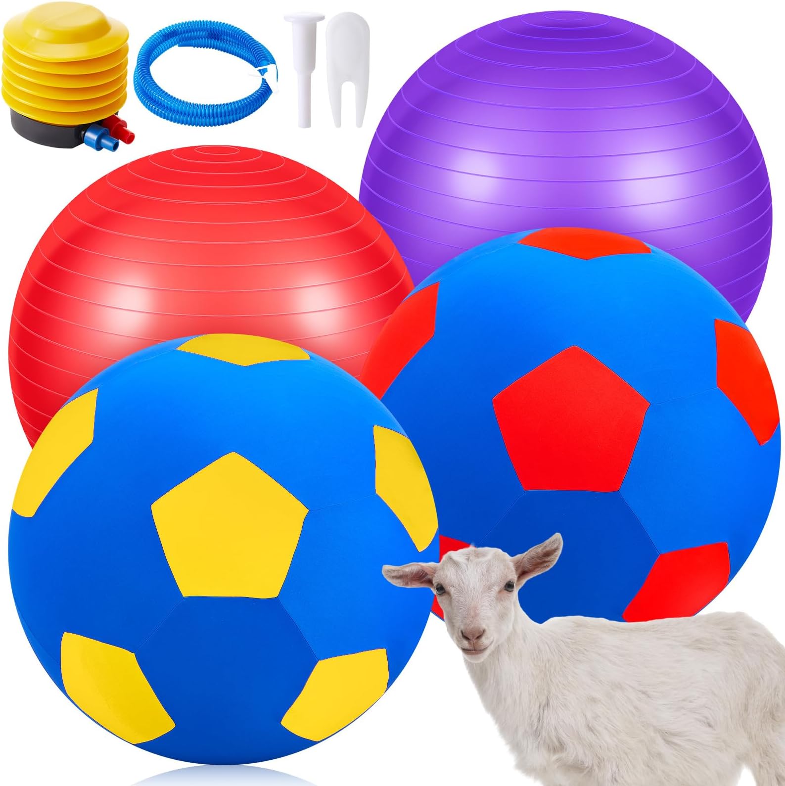 4 Pcs 2 Set Goat Ball Toy with Covers Anti Burst Training Toy with Inflator Pump Goat Balls for Play Yoga Outdoor Entertainment(Red and Purple,18inch)