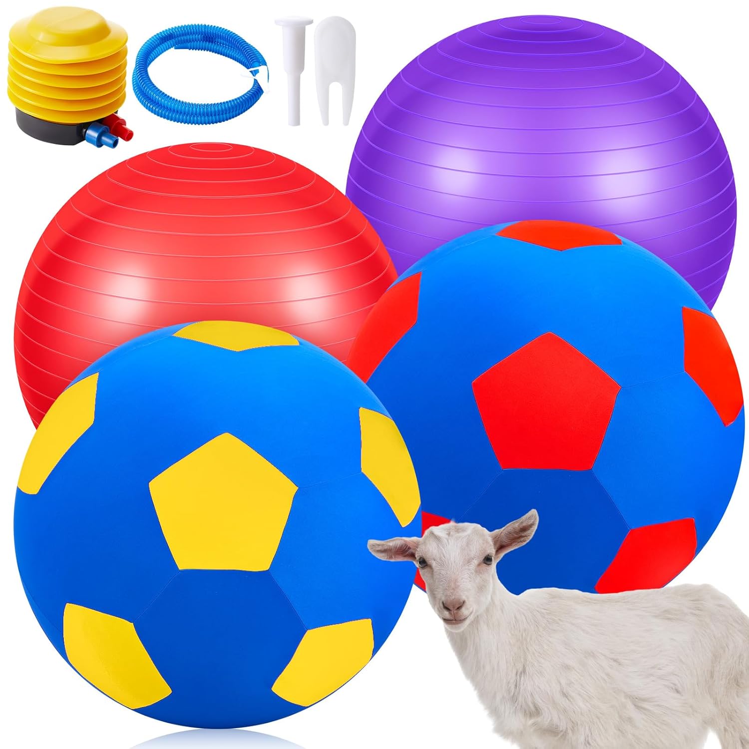 4 Pcs 2 Set Goat Ball Toy with Covers Anti Burst Training Toy with Inflator Pump Goat Balls