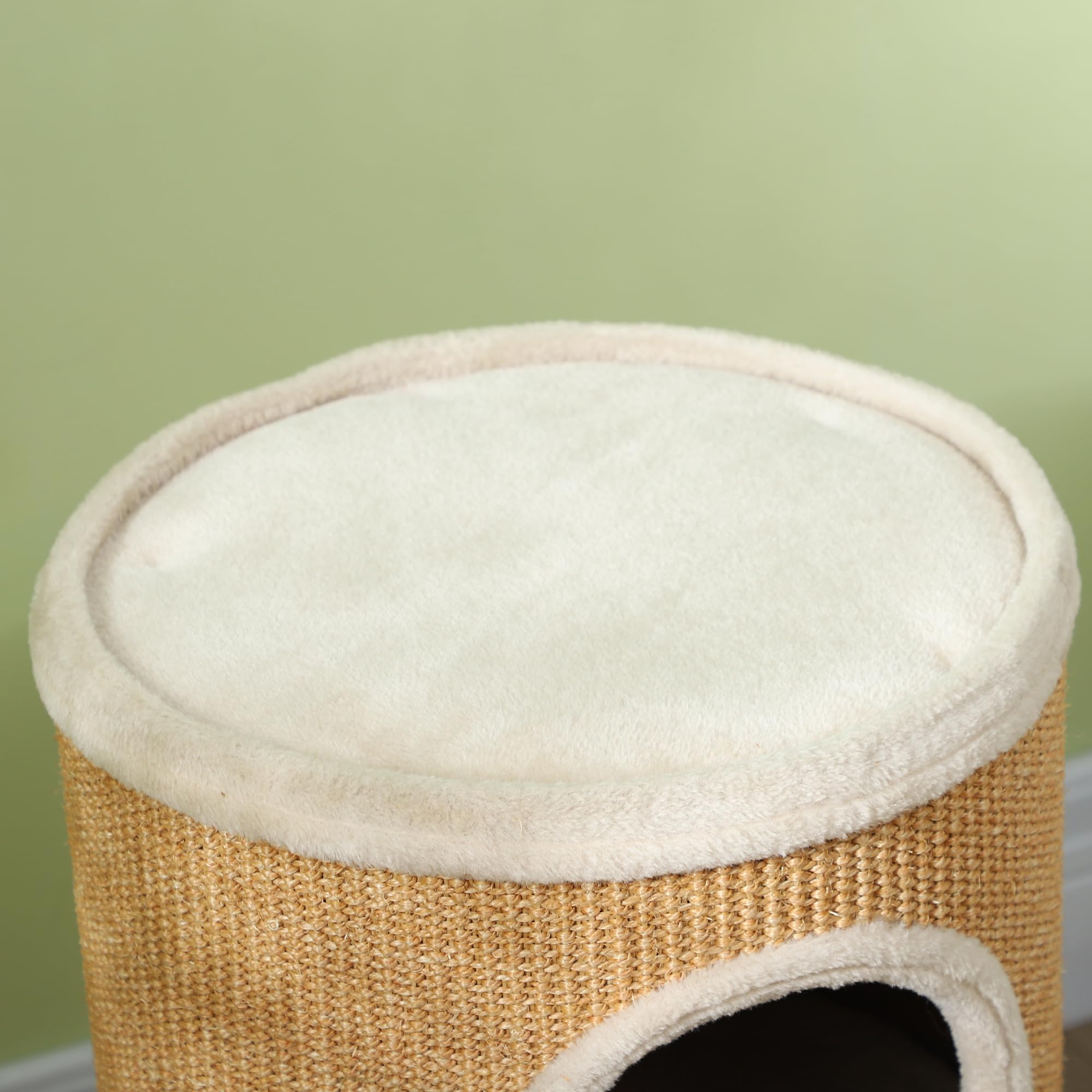 PawHut Torre Tiragraffi per Gatti a 2 Livelli con Rivestimento in Sisal, Casetta per Gatti con Lettini in Peluche, Marrone