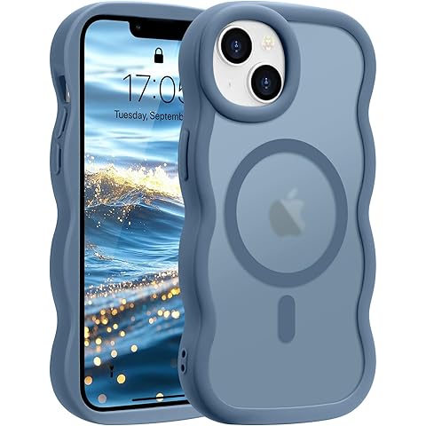 For iPhone 14/15 Plus Case, Curly Wave Frame Hard Translucent Clear Cover for Women...