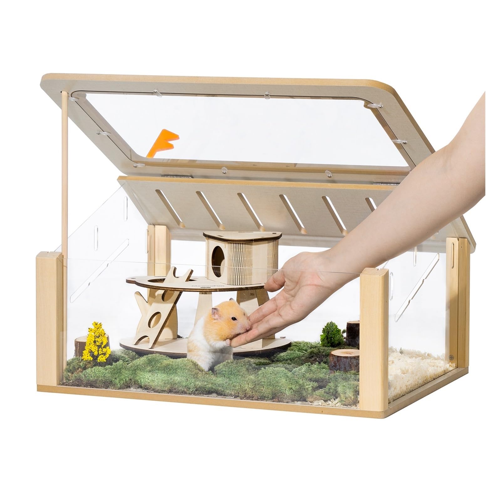 Cage à Hamsters Petite Cage à Hamster avec Maison en Bois Acrylique Hamster Cage Animal House Pet Bed