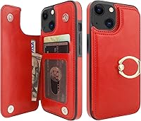 Vista 1 de ONETOP - Funda tipo cartera para iPhone 13 con soporte para tarjetas, anillo de rotación de 360°, bloqueo RFID, piel sintética, doble cierre Rojo