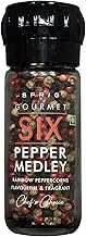 Sprig Gourmet Six Pepper Medley | Rainbow Peppercorn blend| Whole Dried Peppercorns (Black | White | Pink | Green| Sichuan| Cubeb) | Glass Pepper Grinder Bottle with Adjustable Coarseness | 42g