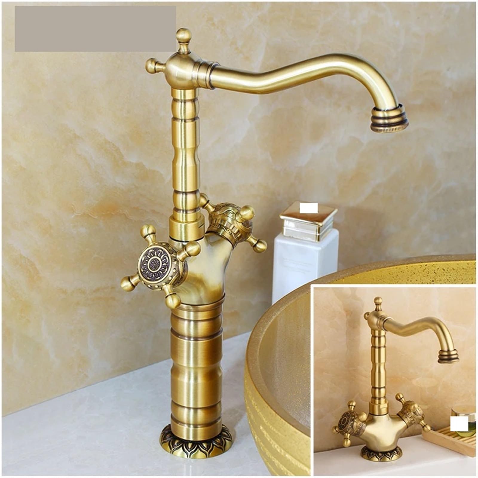Rubinetto da cucina in ottone anticato, beccuccio girevole, miscelatore a doppia maniglia per bagno e lavabo, rubinetto decorativo dal Design Alto per USO domestico