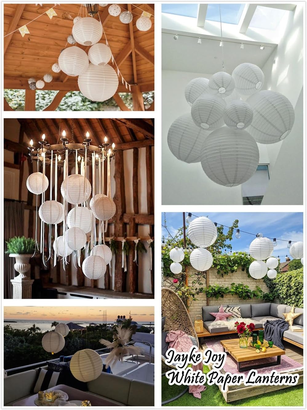 15pcs White Paper Lanterns Hanging Ball Lanterns for Birthday Wedding Bridal Baby Shower Art Class Home Outdoor Indoor Party Decoration (6 inch) - Image 3