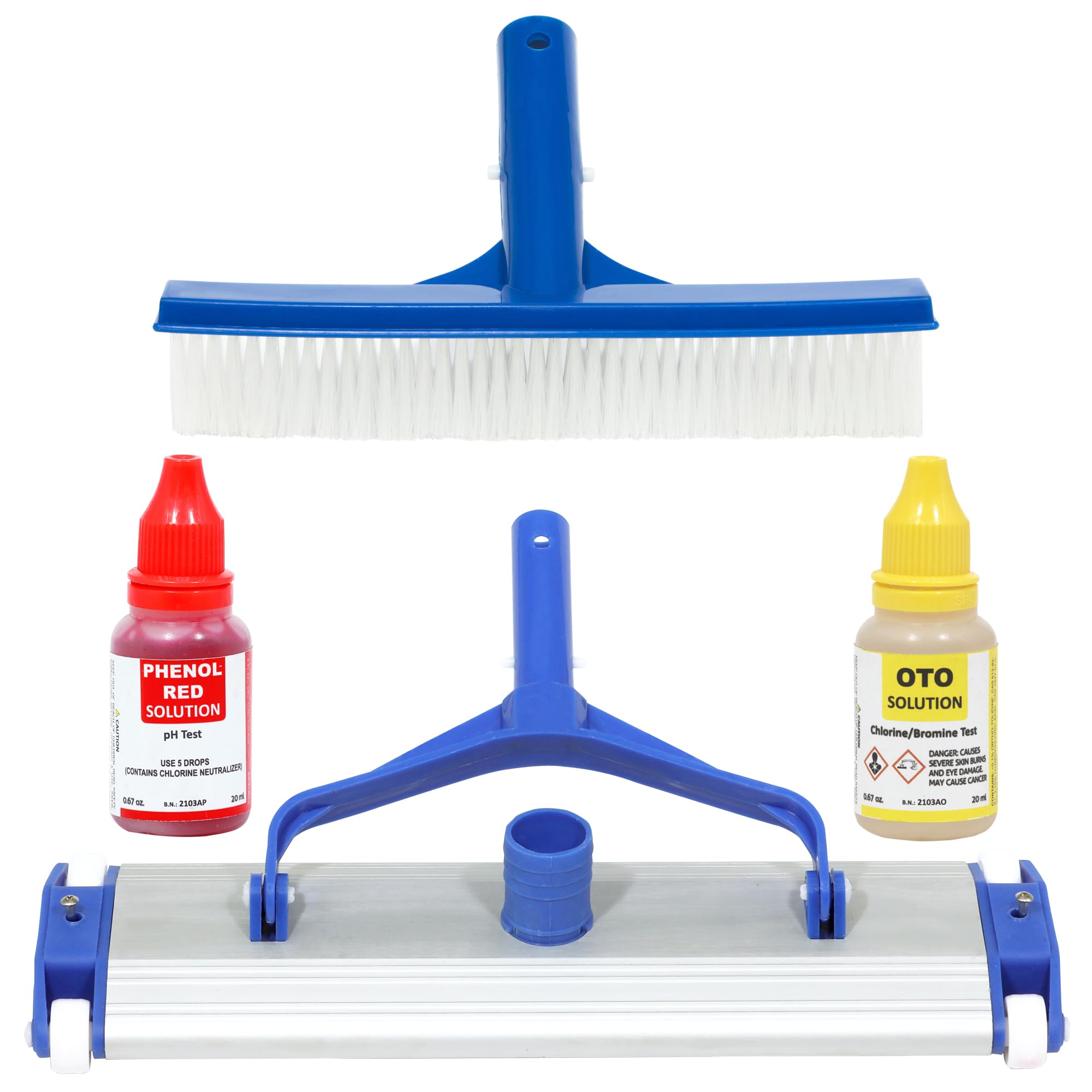 PooLKiT Swimming Pool Vacuum Head 18 Inch, Wall Brush 10 Inch & Swimming Pool Test Kit pH and Free Chlorine Water Quality Tester Refill Pack, Cleaning Kit-image-42