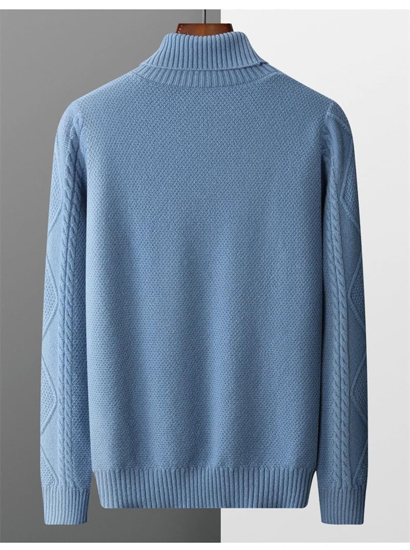 Męski Sweter Z Długim Rękawem Z Wełny, Gruby Sweter Z Wysokim Kołnierzem, Luźna Koszula, Swobodna, Ciepła Kurtka-Blue-Large