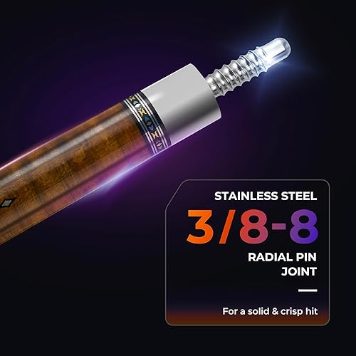 Miniatura 4 de Taco de billar de fibra de carbono con estuche, 2 piezas de 58 pulgadas, taco profesional de baja deflexión para billar, eje de fibra de carbono Pro