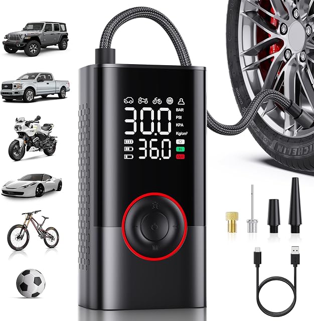 Tire Inflator Portable Air Compressor Portable Cordless Mini Air Pump with Digital Pressure Gauge 150PSI 3X Fast Inflation and Auto Shutoff Function Tires Pump for Cars