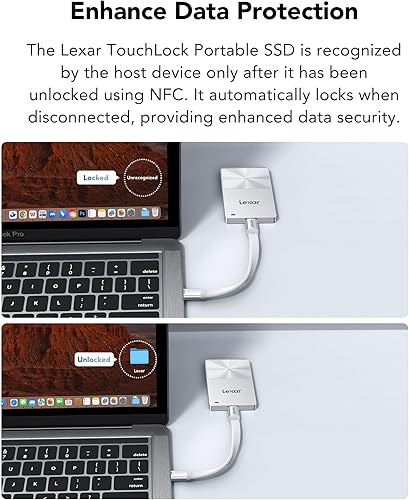 Miniatura 5 de Lexar TouchLock SSD portátil de 1 TB con autenticación de cifrado NFC de un solo toque, unidades externas de estado sólido USB 3.2 Gen2, soporte