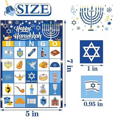 Miniatura 2 de BAYLAY Hanukkah - Juego de bingo de Janucá para 24 jugadores, tarjetas de bingo para niños, actividades de juegos de fiesta familiar