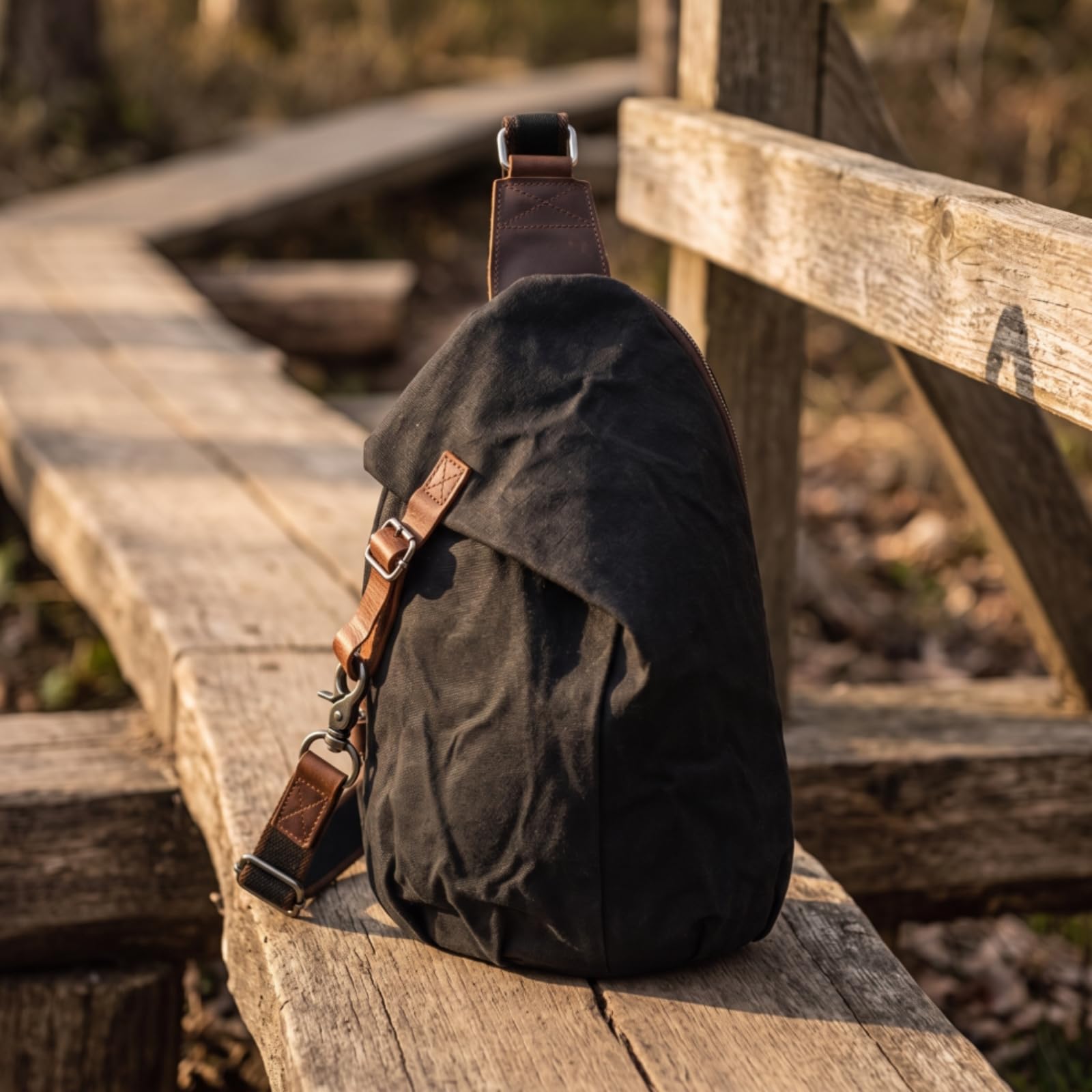 Zaino Tela Cerata Compatta Borsa Monosp con Finiture in Pelle Compatto a Tracolla Bag per Pendolari, Città