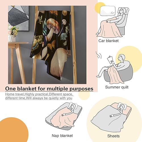Miniatura 5 de Dogtesl Manta de champiñones, manta cálida de franela suave y acogedora para dormitorio, sala de estar, sofá, edredón de hongos, 50 x 60 pulgadas