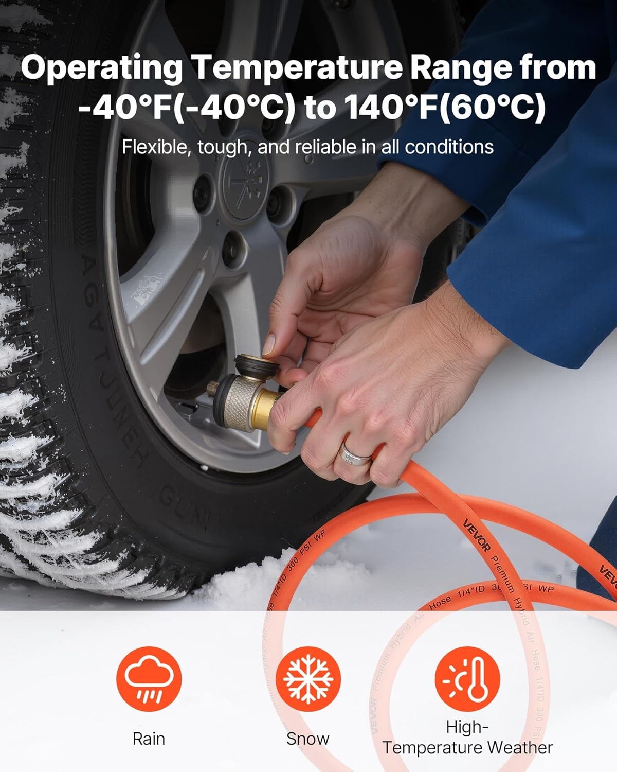 VEVOR Air Hose, 3/8'' x 250FT Hybrid Air Compressor Hose, 300 PSI Kink-Resistant Pneumatic Hoses with Three-Layer Construction for Auto & Home DIY Projetcs, All-Weather Flexibility (No Fittings)