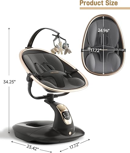 Miniatura 9 de Columpio de bebé para bebés a niños pequeños, columpio eléctrico para bebé con base resistente en forma de escudo, rotación de 180, columpio