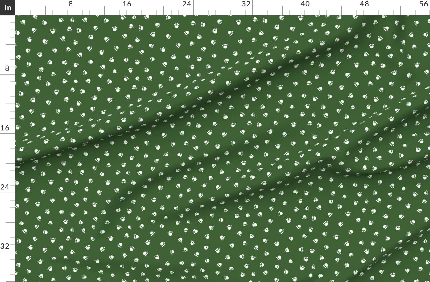 Spoonflower Fabric - Garden Green Paw Print Pet Dogs Cat Paws Pets White Cute Puppy Kitten Printed on Organic Cotton Sateen Fabric by The Yard - Sewing Quilting Apparel Home Decor