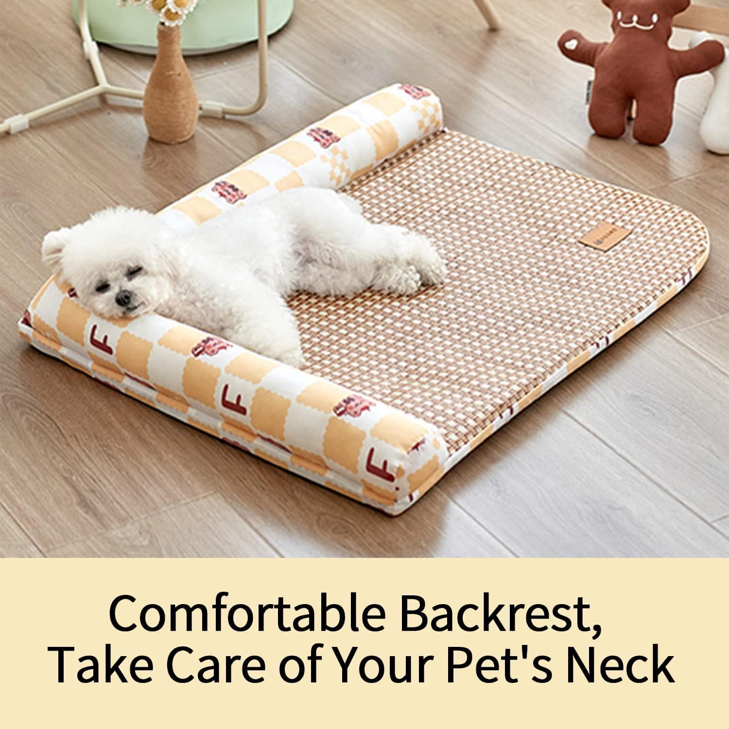 Summer Pet Self Cooling Mat Dog Bed for Medium Small Dogs, Durable Dog Cat Sofa Bed,Sleeping Cozy Cool Rattan Puppy Bed Cat Beds with Non-Slip Bottom