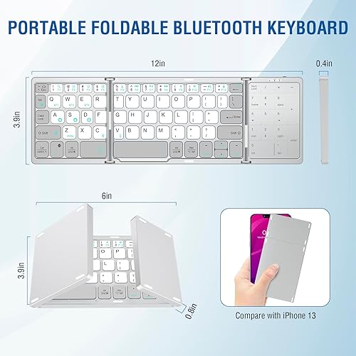 Miniatura 5 de EDJO Teclado Bluetooth plegable, teclado inalámbrico portátil recargable con panel táctil y teclado numérico para Android, Windows, iOS, PC,