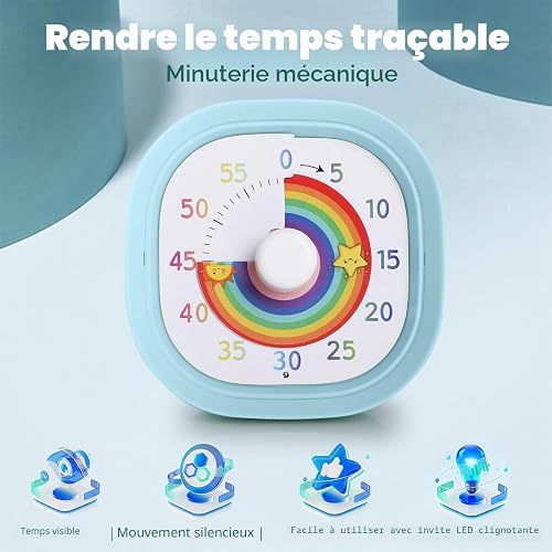 Timer Visivo da 60 Minuti per Bambini, GeeRic LED Lampeggiante Conto a Rovescia Silenzioso Orologio Colorato Sveglia Assistente Gestione Tempo Scrivania Timer Visivo per Cucina,Aula,Ufficio - 5