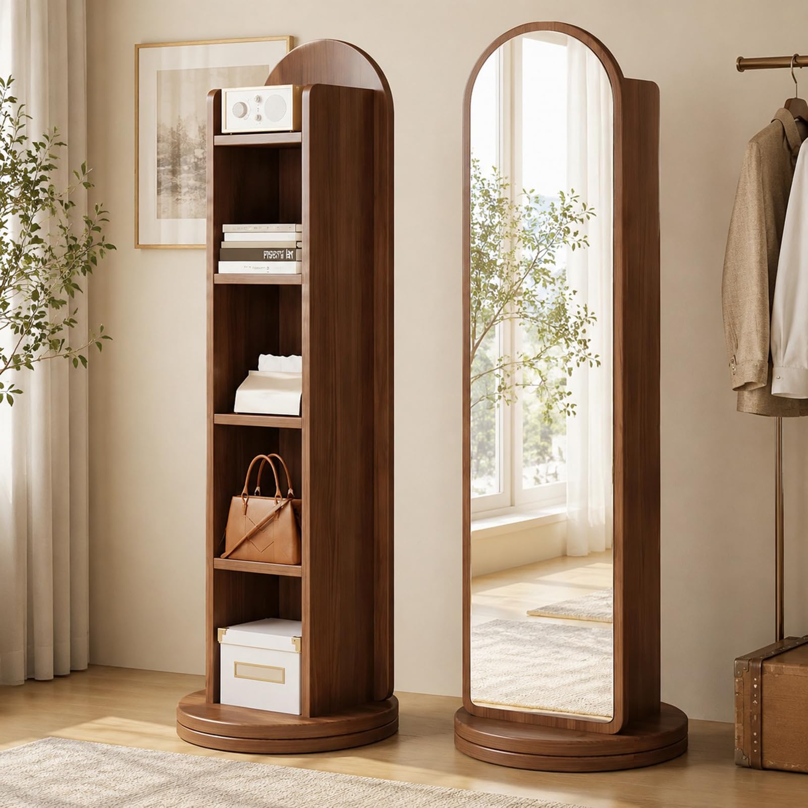 Specchi da Terra con Scaffale 5 Ripiani, 168x46 cm, Noce