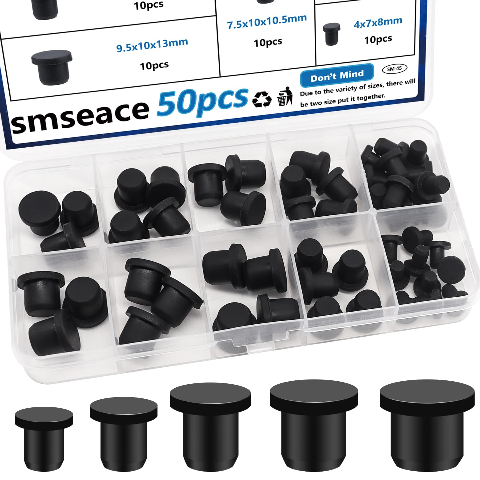 smseace 50Pack Rubber Plugs for Round Holes 5-Sizes Used for 4-9.5mm ID Hole Silicone Rubber Hole Plugs in Biscuits & Plugs