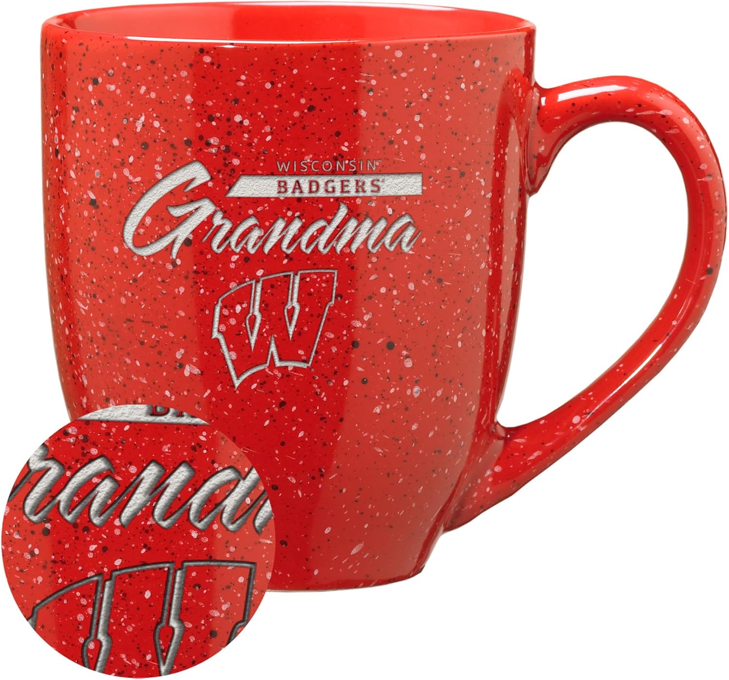 Rico Industries NCAA Wisconsin Badgers Grandma 16 oz Team Color Laser Engraved Speckled Ceramic Coffee Mug