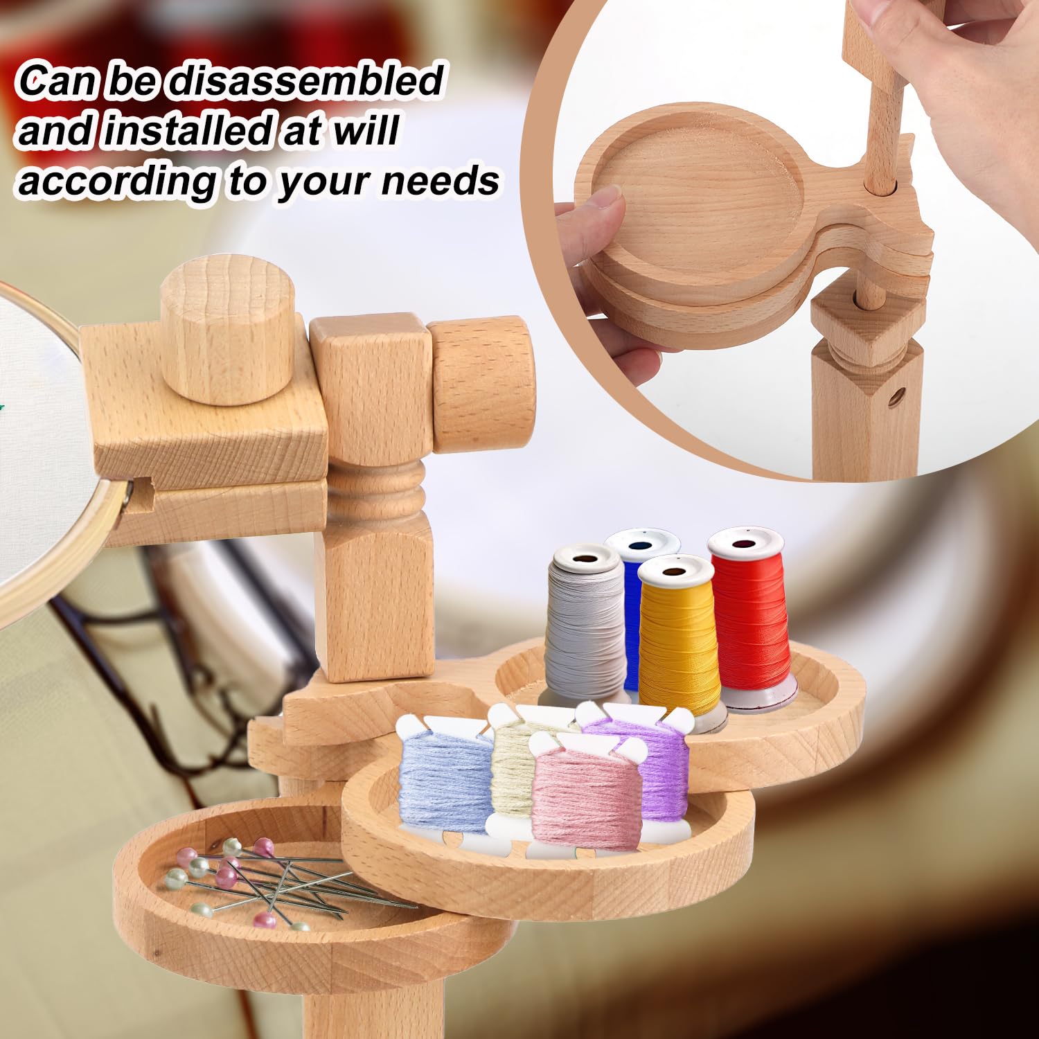 Support pour Tambour à Broder, Support de Broderie en Bois Support de Point de Croix Rotatif Réglable pour Projets de Broderie de Couture et de Couture (Cerceau à Broder Non Inclus)