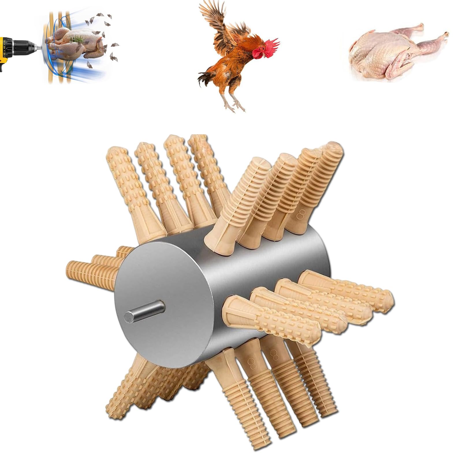 Bird Plucker Drill Attachment, 18 Fingers Poultry Pluckers, Duck Feather Pluck-er Drill Attachment, Light Duty Domestic De-Feather Remover Poultry for Turkey Chicken Quail Pheasant (Large)