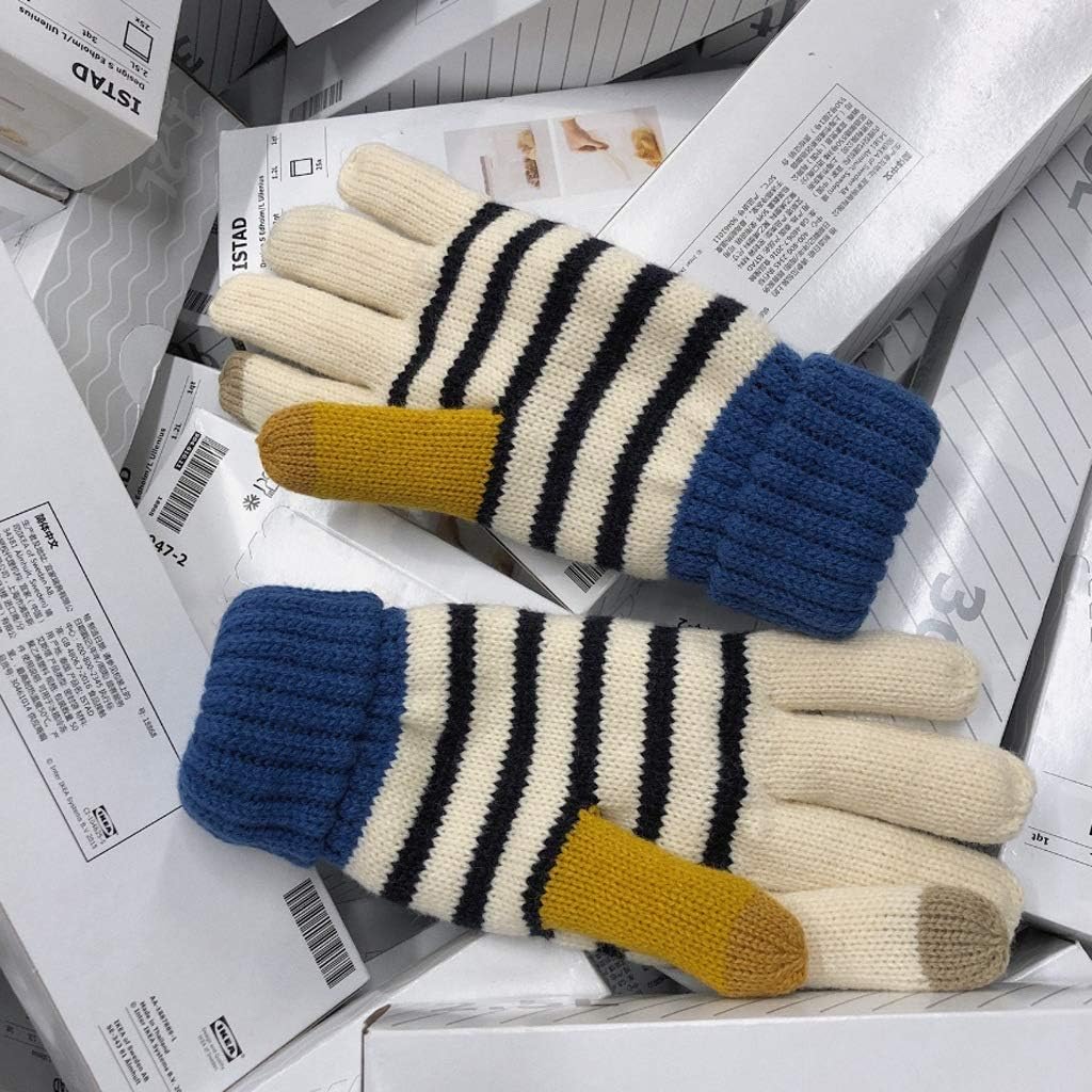 Gloves Female Winter Plus Velvet Thickening Cycling Lamb Wool Cute Woolen Color Matching Touch Screen Net Red to Keep Warm and Cold Students