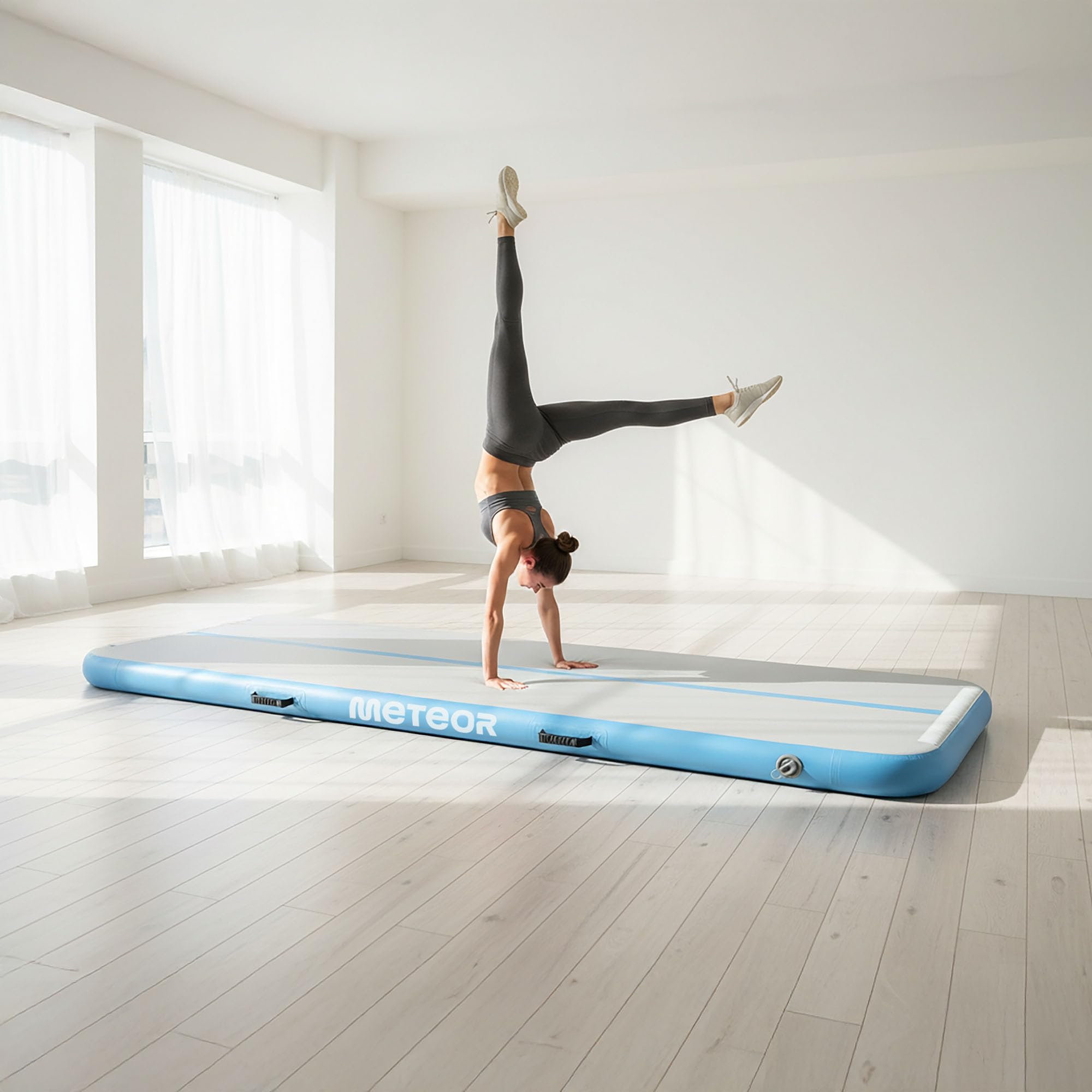 meteor Air Track Matte 300 x 100 x 10 cm aufblasbare Turnmatte für Gymnastik Akrobatik Tumbling Training Zuhause und Garten