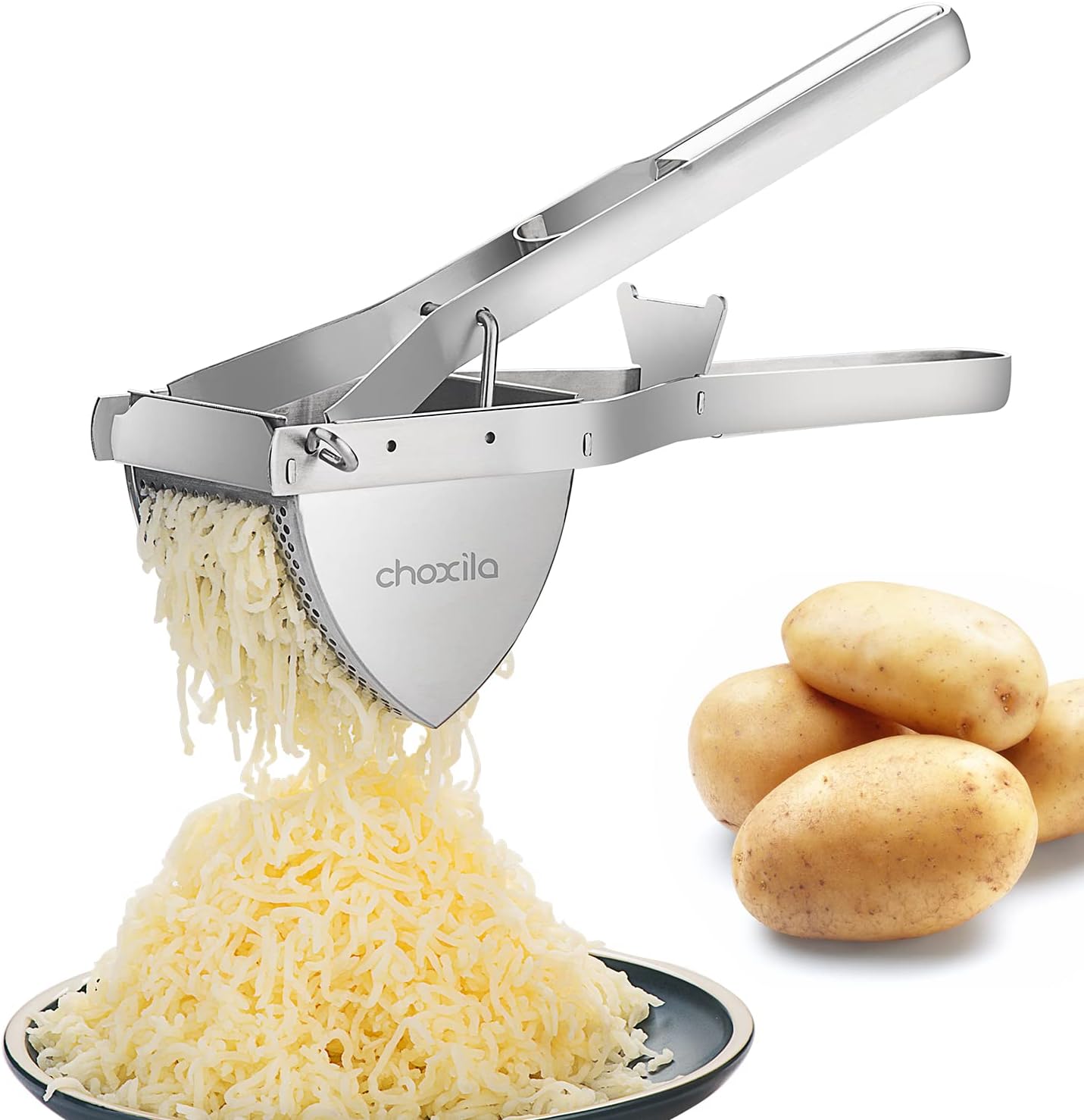Potato Masher Choxila,[Good Grip] Potato Ricer Stainless Steel Professional Masher Kitchen Tool Fruit Press Baby Food Masher Solid handle