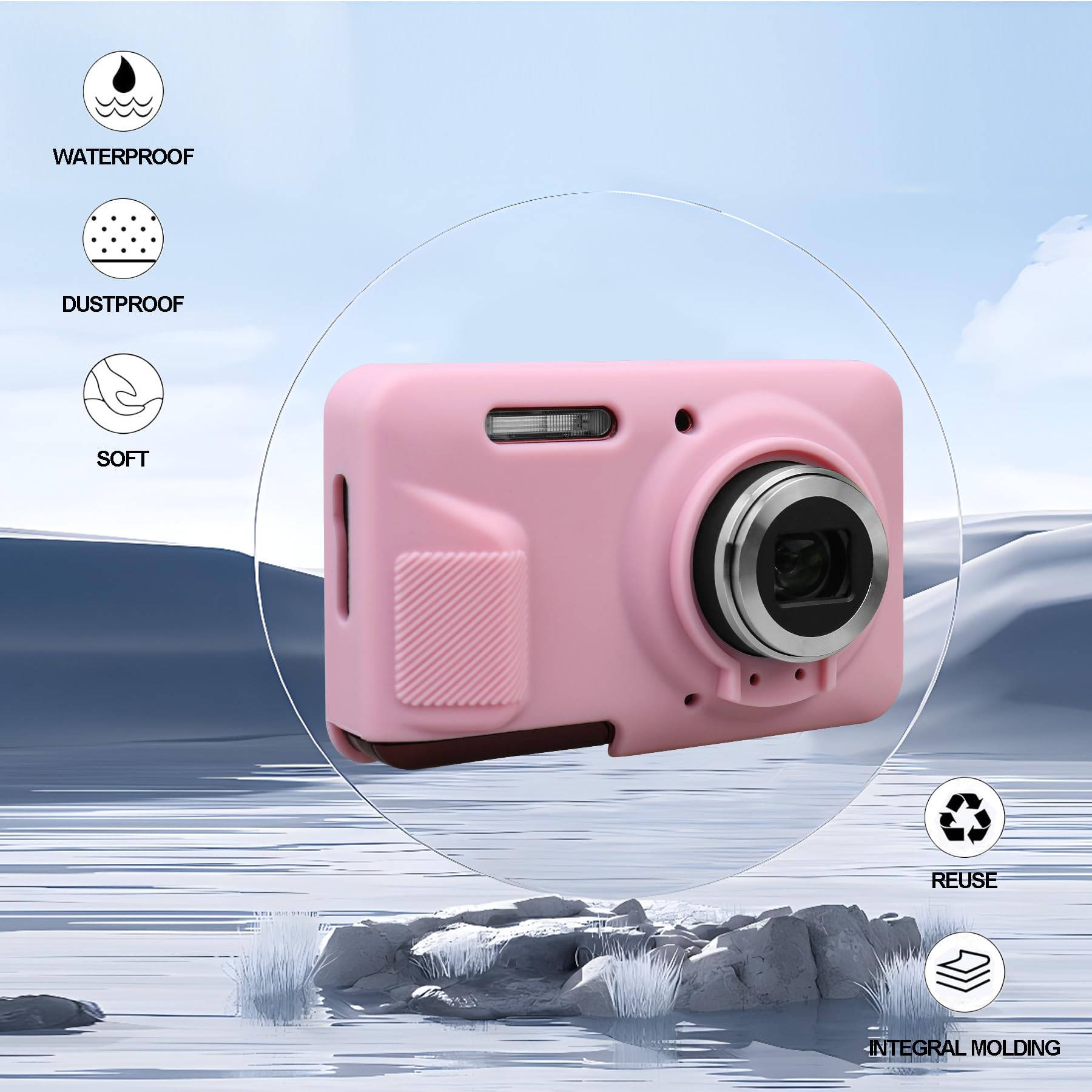 Cassa della fotocamera in silicone per fotocamera digitale Kodak PIXPRO FZ55, custodia protettiva in silicone morbida copertura lente rimovibile, Rosa