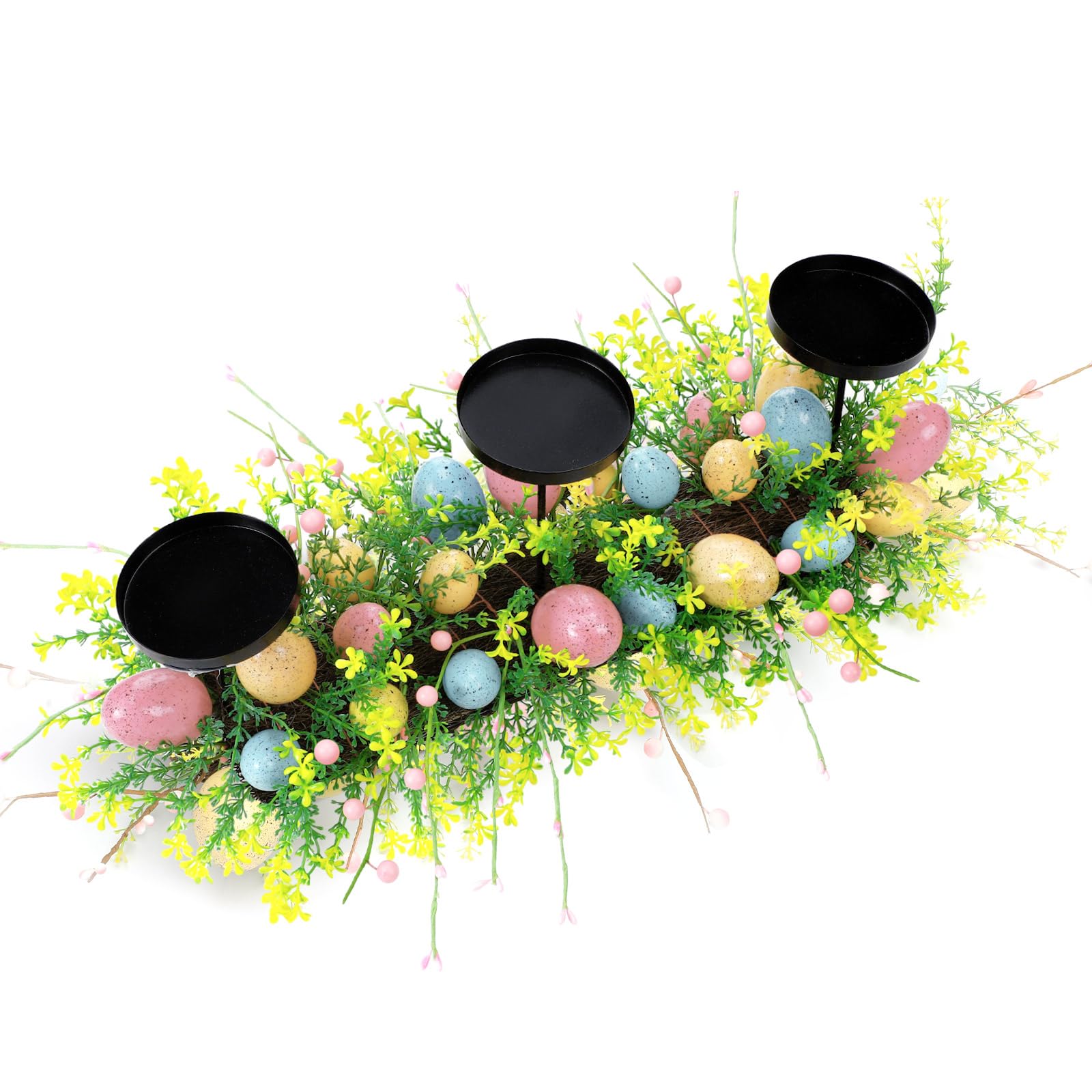 Zonon 54,9 cm große Osterkerzendekoration mit Eiern und Zweigen, 3 Oster-Stumpenkerzenhalter, Tischdekoration für Ostern, Zuhause, Tischdekoration, Party-Dekoration