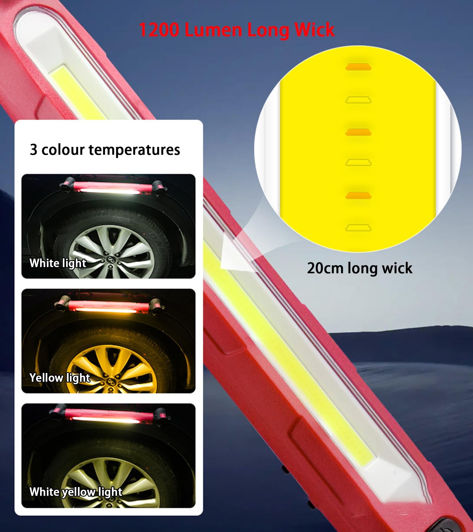Luz de Trabajo 800LM Luz de Trabajo LED Brillante Luz de Trabajo Portátil Magnética Bajo el Capó con Ganchos y Salida de Corriente USB IP55 Impermeable Luz Mecánica
