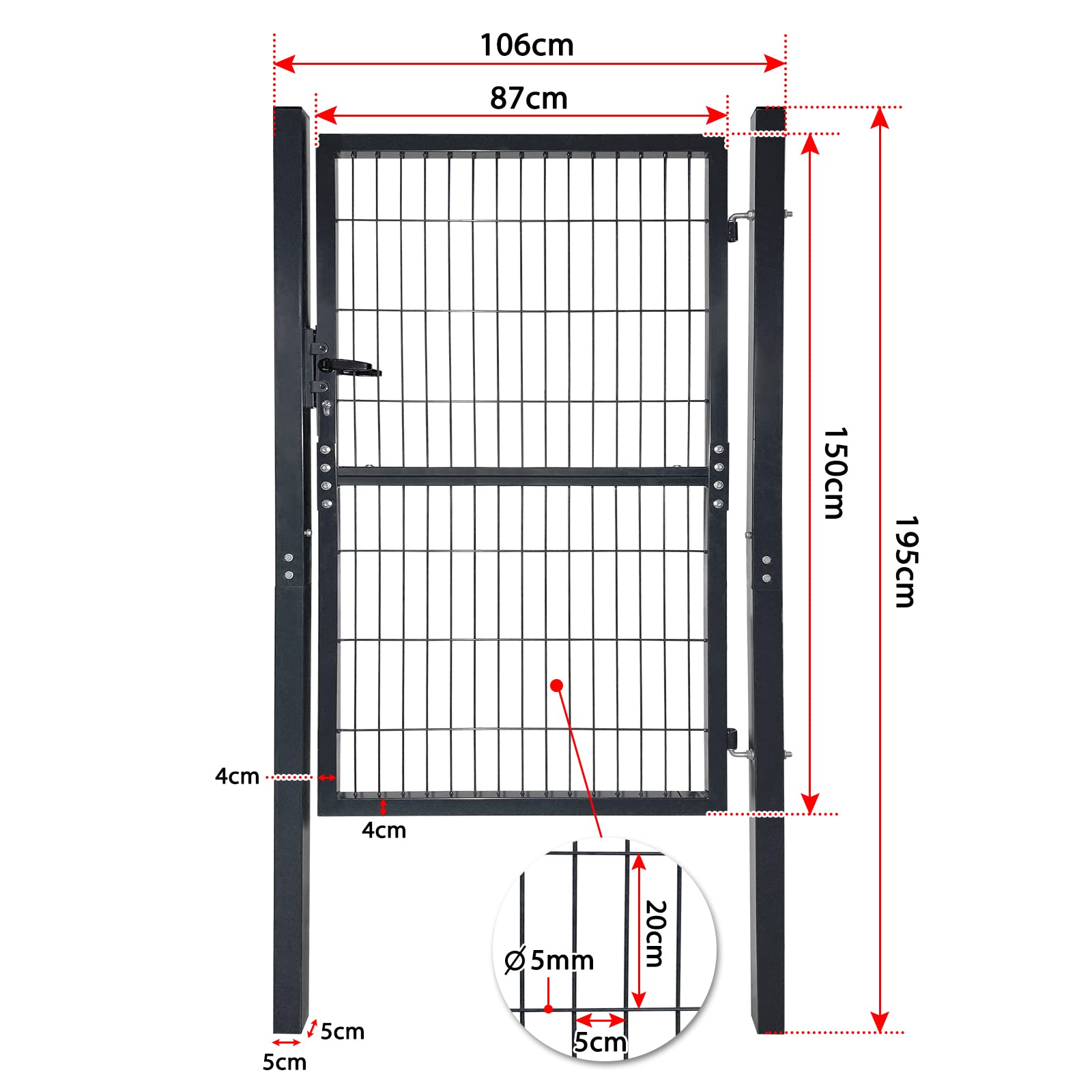 YRHome 150 x 100 cm puerta de jardín puerta de jardín puerta de valla puerta de hierro corrugado antracita puerta abatible de jardín que incluye manija de puerta de cerradura y llaves