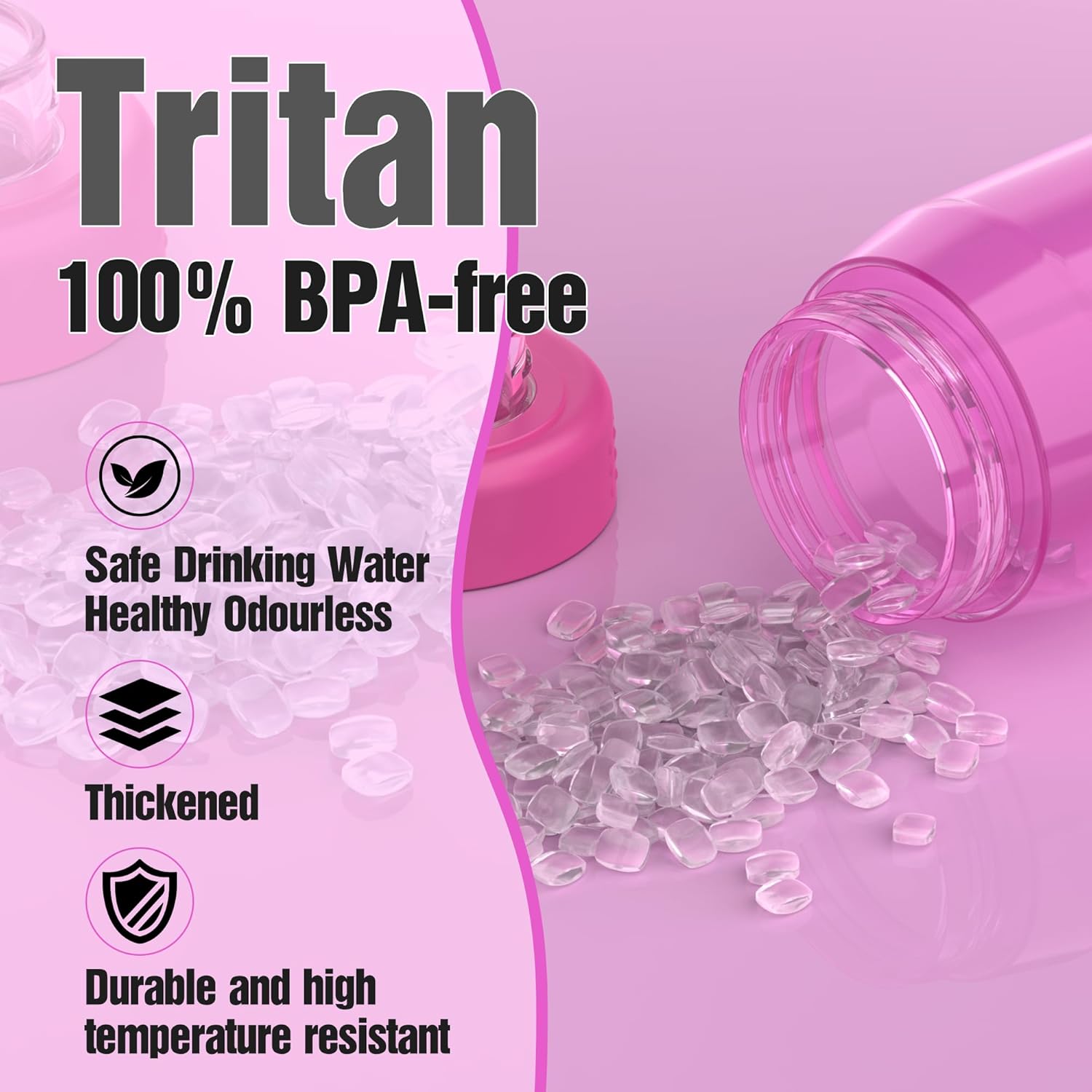 Water Bottle 32oz, Clear Water Bottle with Spout Lid and Carry Handle, Reusable, Tritan, BPA Free, Hiking Water Bottle Suitable for Travel, Outdoors, Gym, Travel, Home, School (Rose) - Image 3