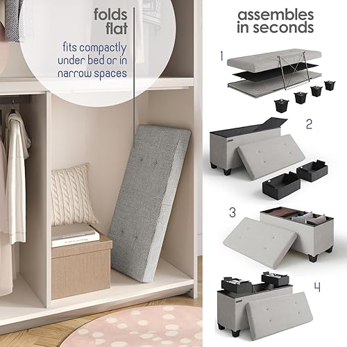 Miniatura 591 de Otomana plegable para dormitorio o sala de estar, con contenedores de almacenamiento, reposapiés para el extremo de la cama, soporta hasta 660 lb,