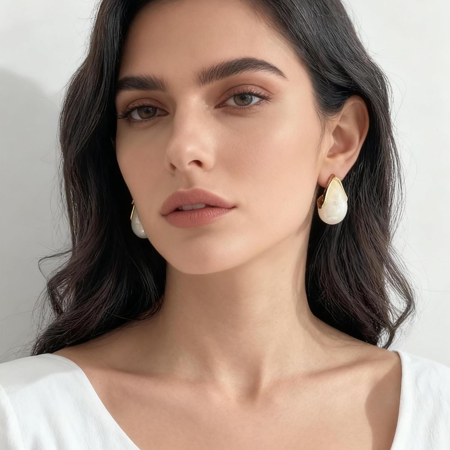 Gold Acrylic Teardrop Earrings Set for Women, 14K Gold Plated Brown Resin Tiger Eye Stud Earrings, Open Drop Chunky Hoops Translucent Hypoallergenic Vintage Fashion Jewelry Gifts - Image 6