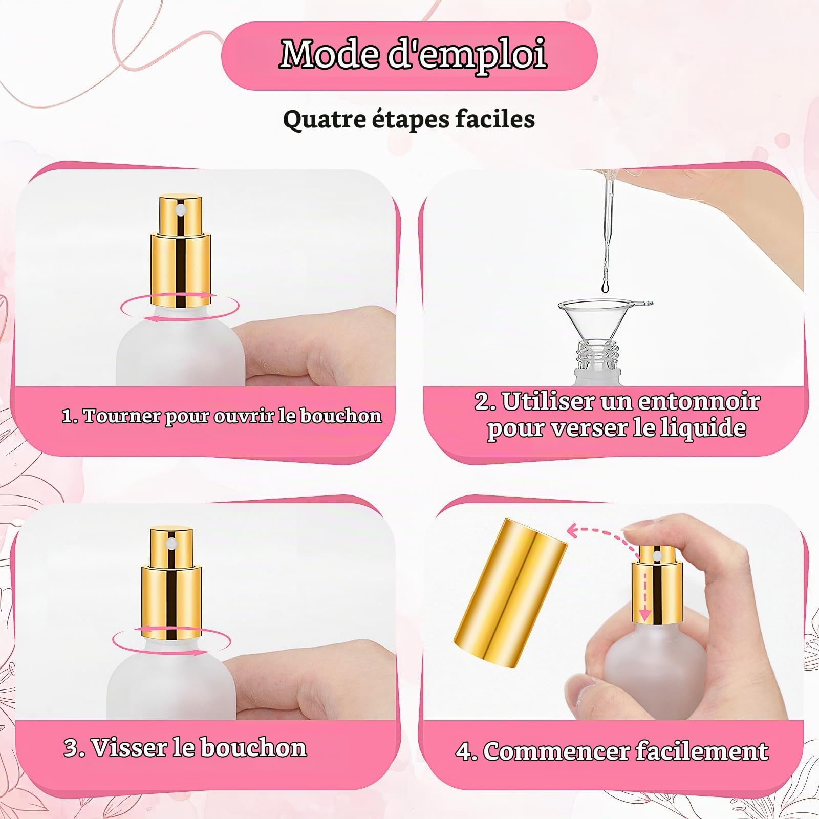 Lot de 20 flacons pulvérisateurs vides en verre de 100 ml avec brume fine, design givré, rechargeables, pour voyage, parfum liquide, articles de toilette, bouteilles de toner