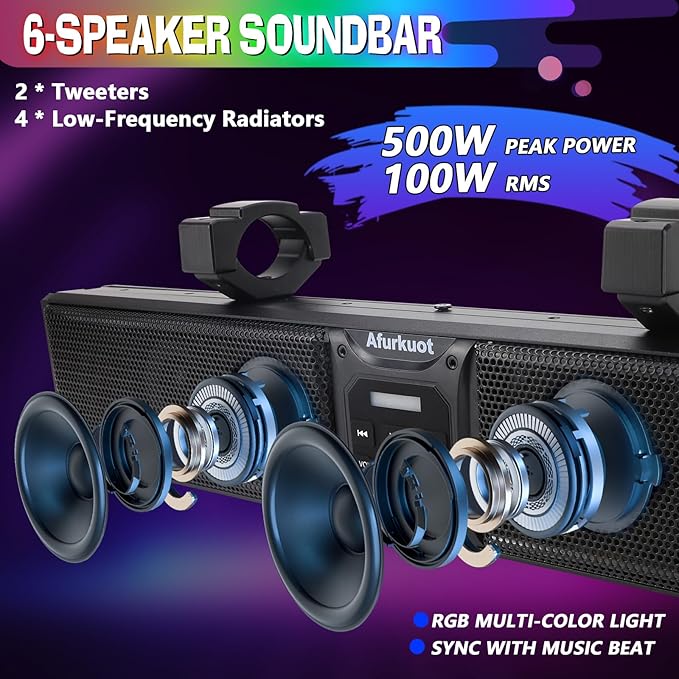 Barra de Sonido UTV Impermeable Bluetooth Sincronización Música 26" miniatura 4