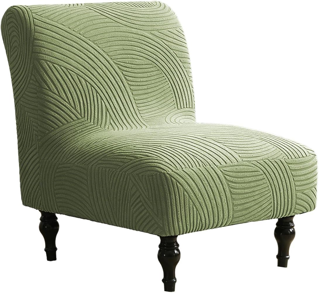 Armless Accent Chair Cover Stretch Slipper Chair Covers Jacquard Accent Chair Slipcovers Without Arms Washable Armless Chair Covers for Living Dining Room Bedroom Hotel Wave-Green