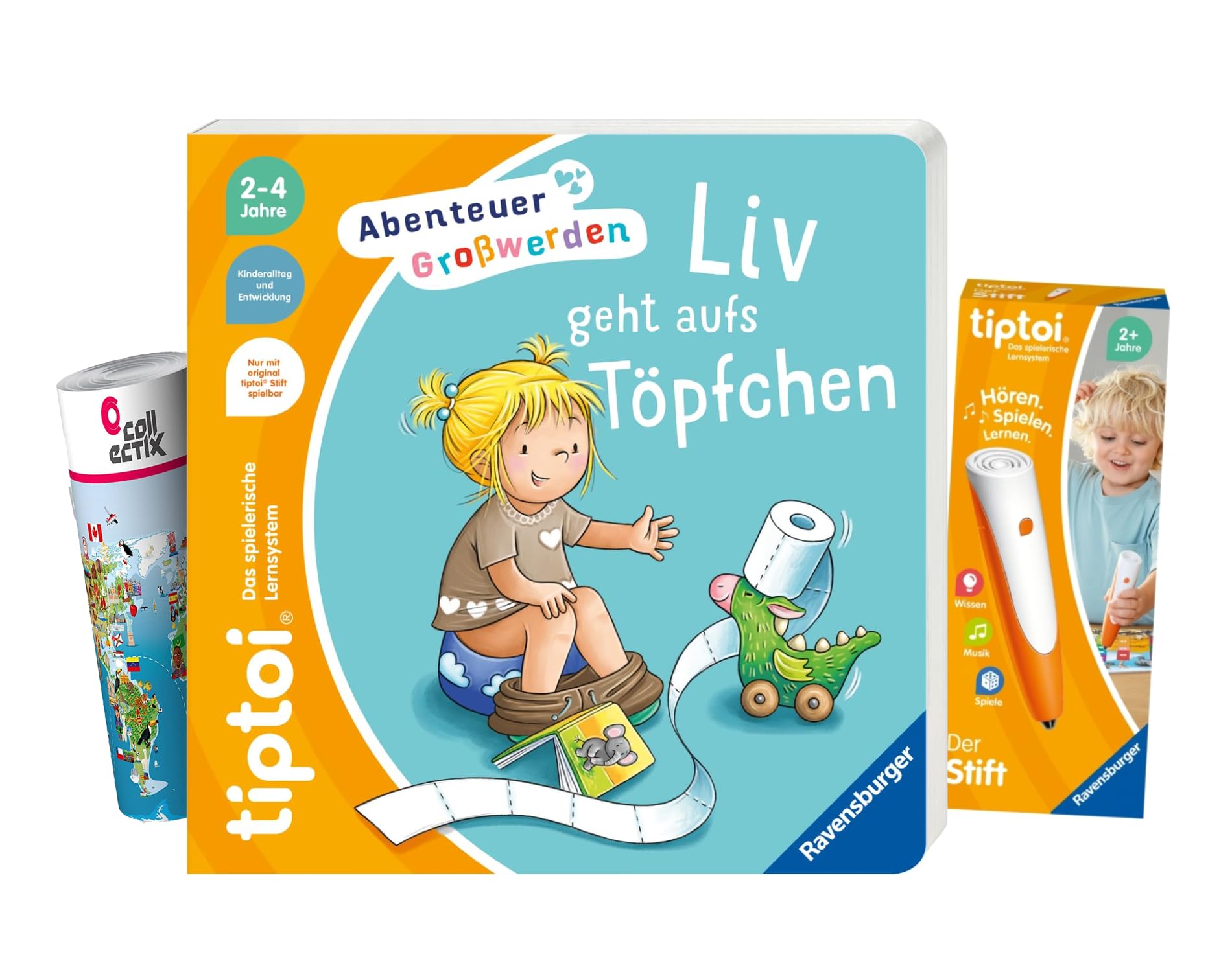 Ravensburger tiptoi ® Zestaw książek | Mój duży atlas świata + 00110 tiptoi Der Pen + mapa świata dla dzieci - kraje, zwierzęta, kontynenty