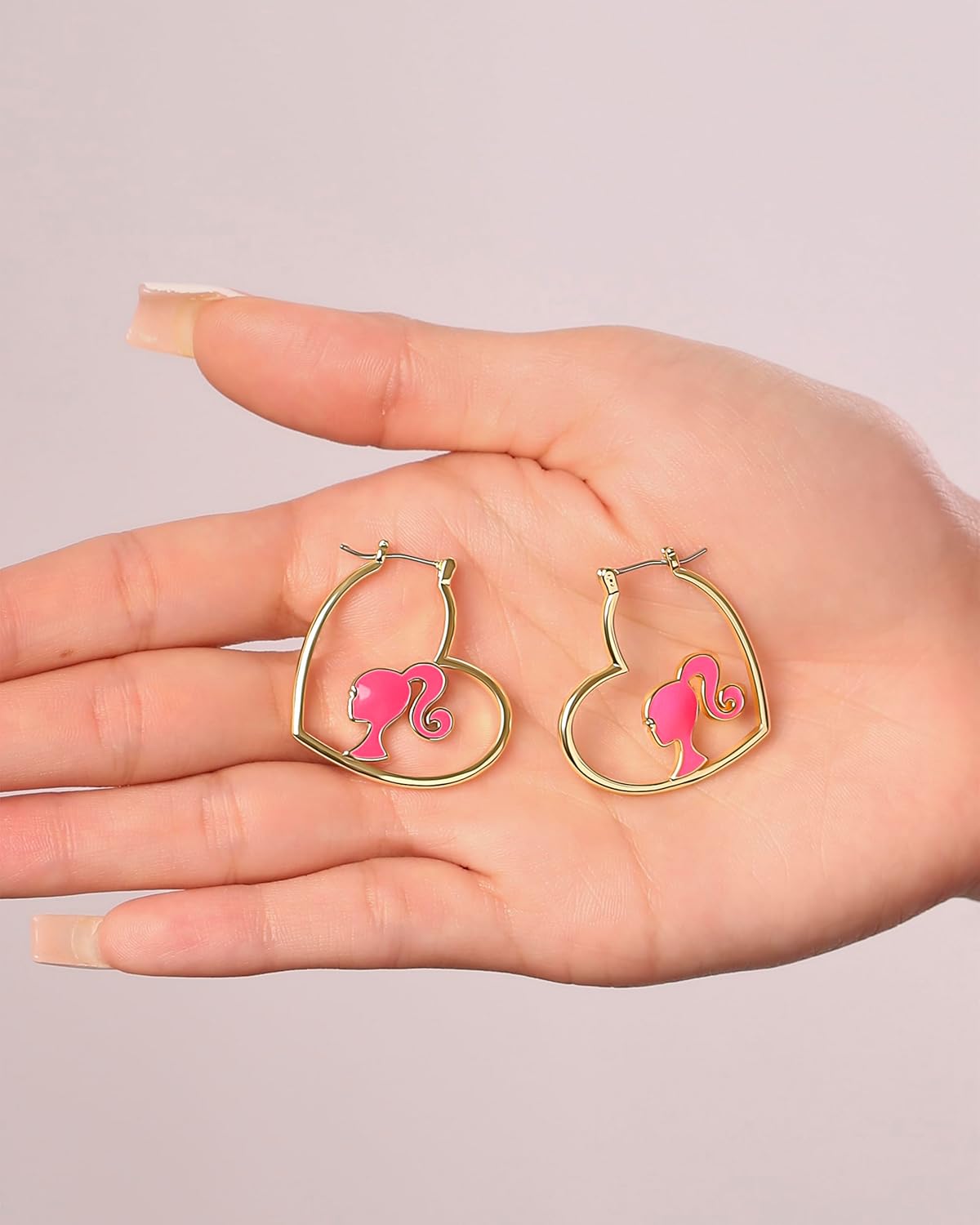 Barbie Heart Hoop Earrings, 18k Yellow Gold Flash-Plated Barbie Earrings for Women, Barbie Jewelry Official License