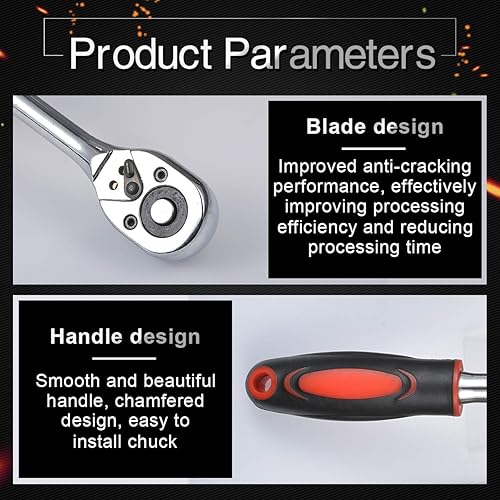 Miniatura 6 de KATUR Llave de trinquete para enchufe, 24 dientes de acero al cromo vanadio, mango de trinquete de liberación rápida y barra de extensión (llave de