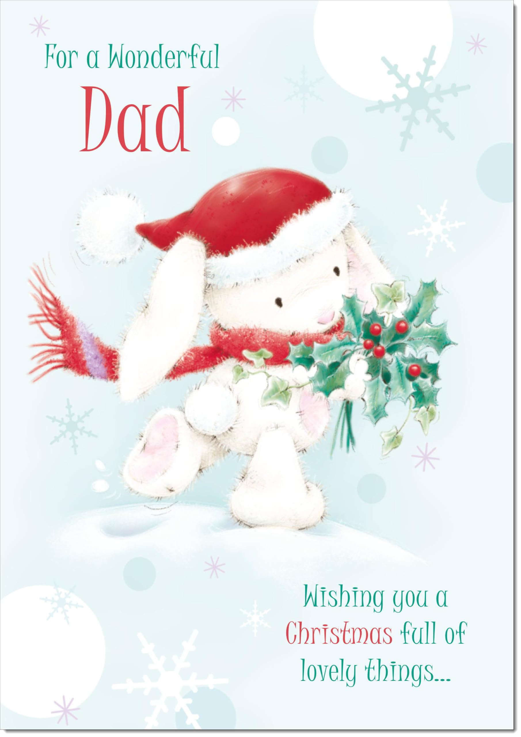 doodlecards Dad Christmas Card Cute Rabbit with Holly Large A4 Size Christmas Card for Dad with Plain Envelope — image 1