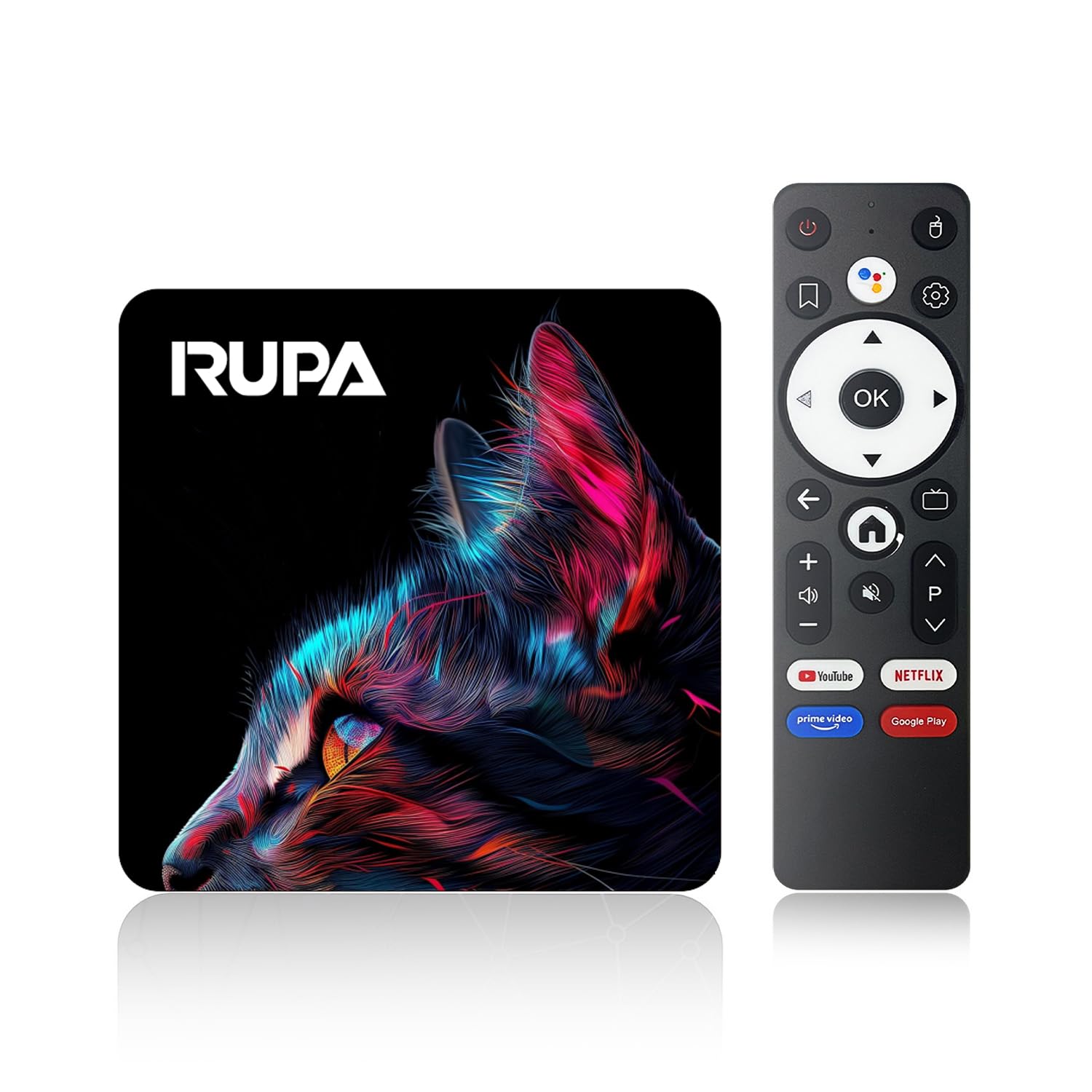 RUPA Android TV Box 14.0, 2025 Upgraded Android Box 2GB RAM 16GB ROM Support Dual-WiFi 2.4G/5.8GHz WIFI6 3D 8K HDR10+ BT5.0 with Voice Remote Control