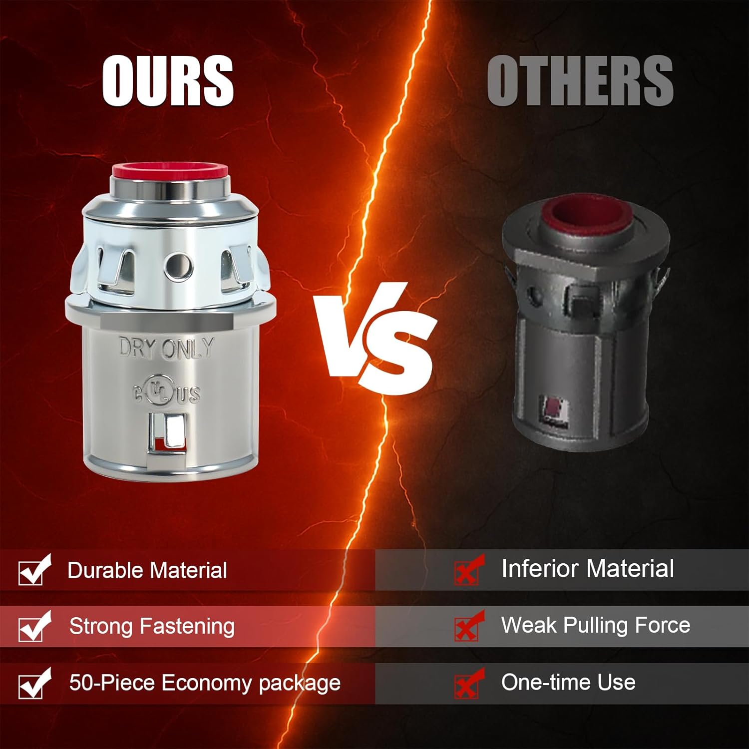 25 Packs Snap in Connectors, 3/8" MC Cable Connectors Zinc Electrical Conduit Connector for Steel and Aluminum Cable, Knockout Size 1/2''